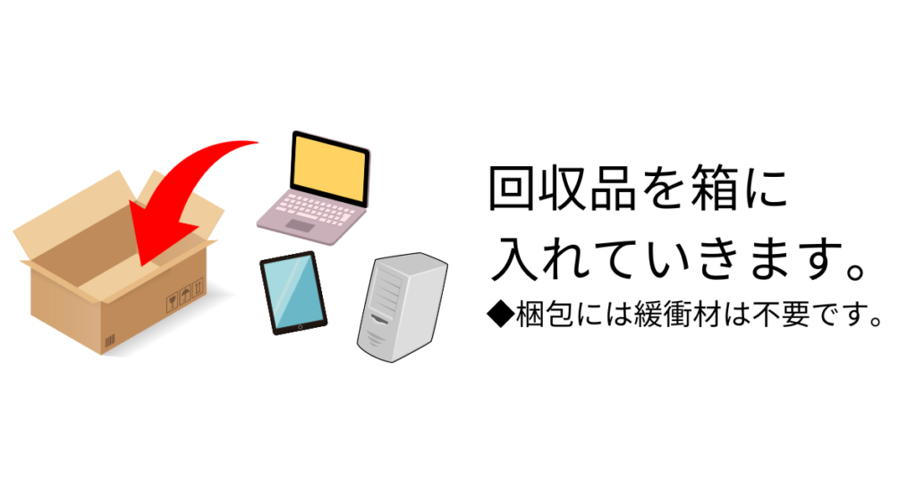 回収品を箱に入れていきます。